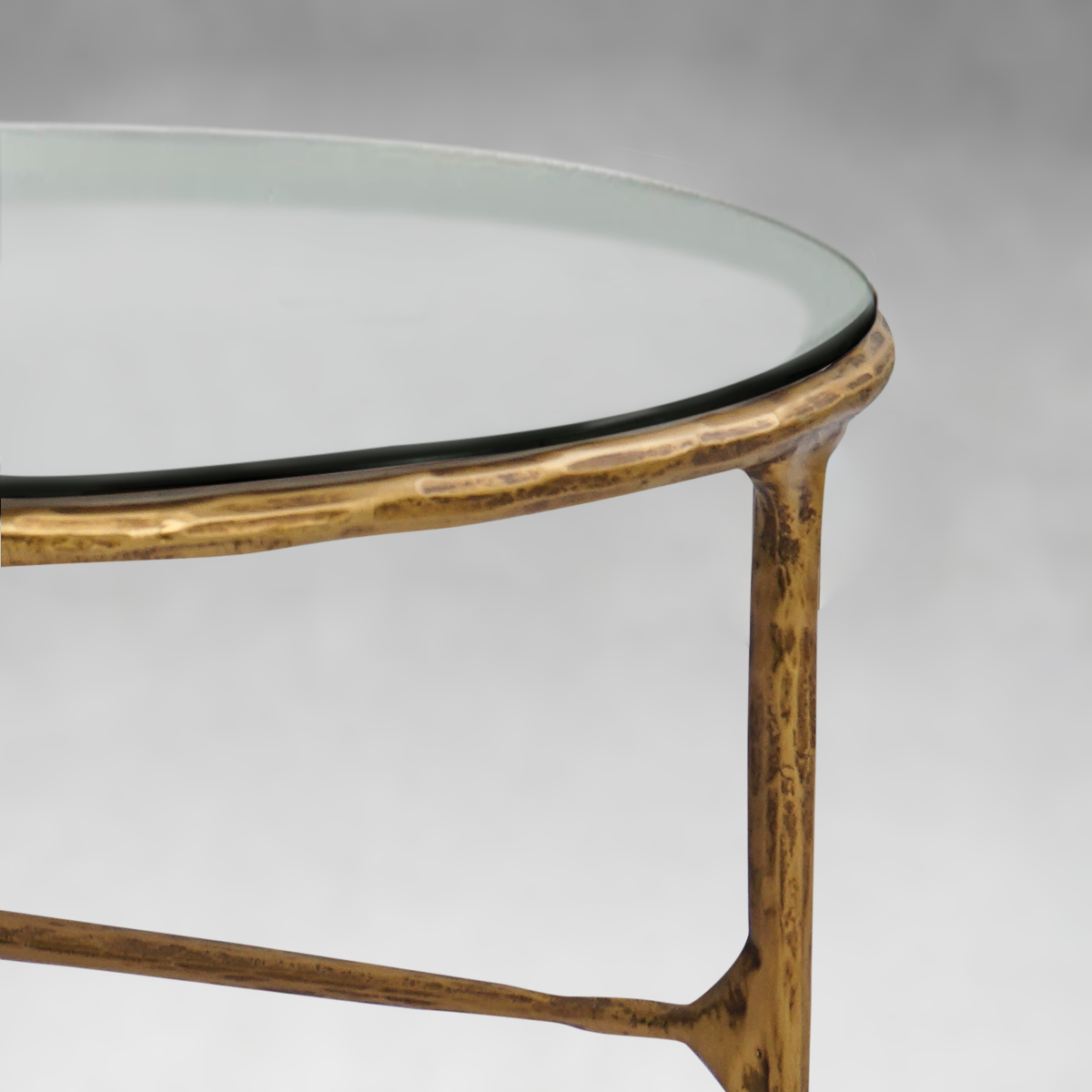 Thaddeus Forged Iron Glass Round Coffee Table 3 Table Legs 35" - Dawn Lamps