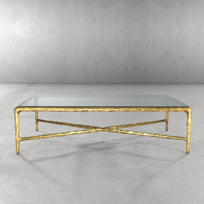 Thaddeus Forged Iron Square Glass Coffee Table - Dawn Lamps