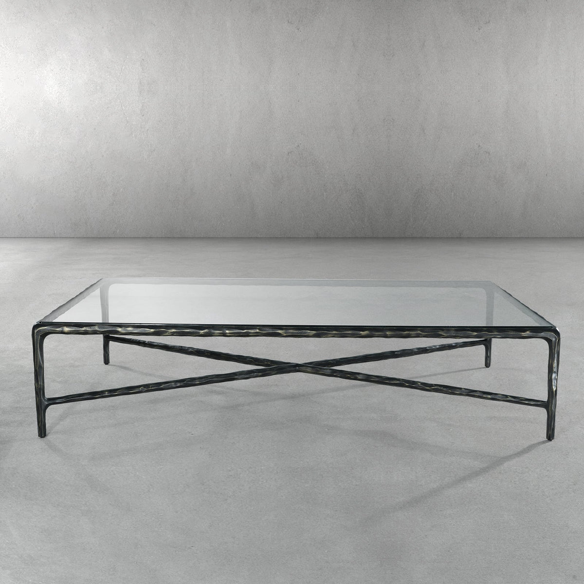 Thaddeus Forged Iron Square Glass Coffee Table - Dawn Lamps