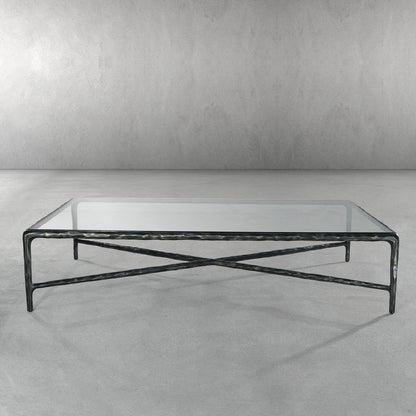 Thaddeus Forged Iron Square Glass Coffee Table - Dawn Lamps