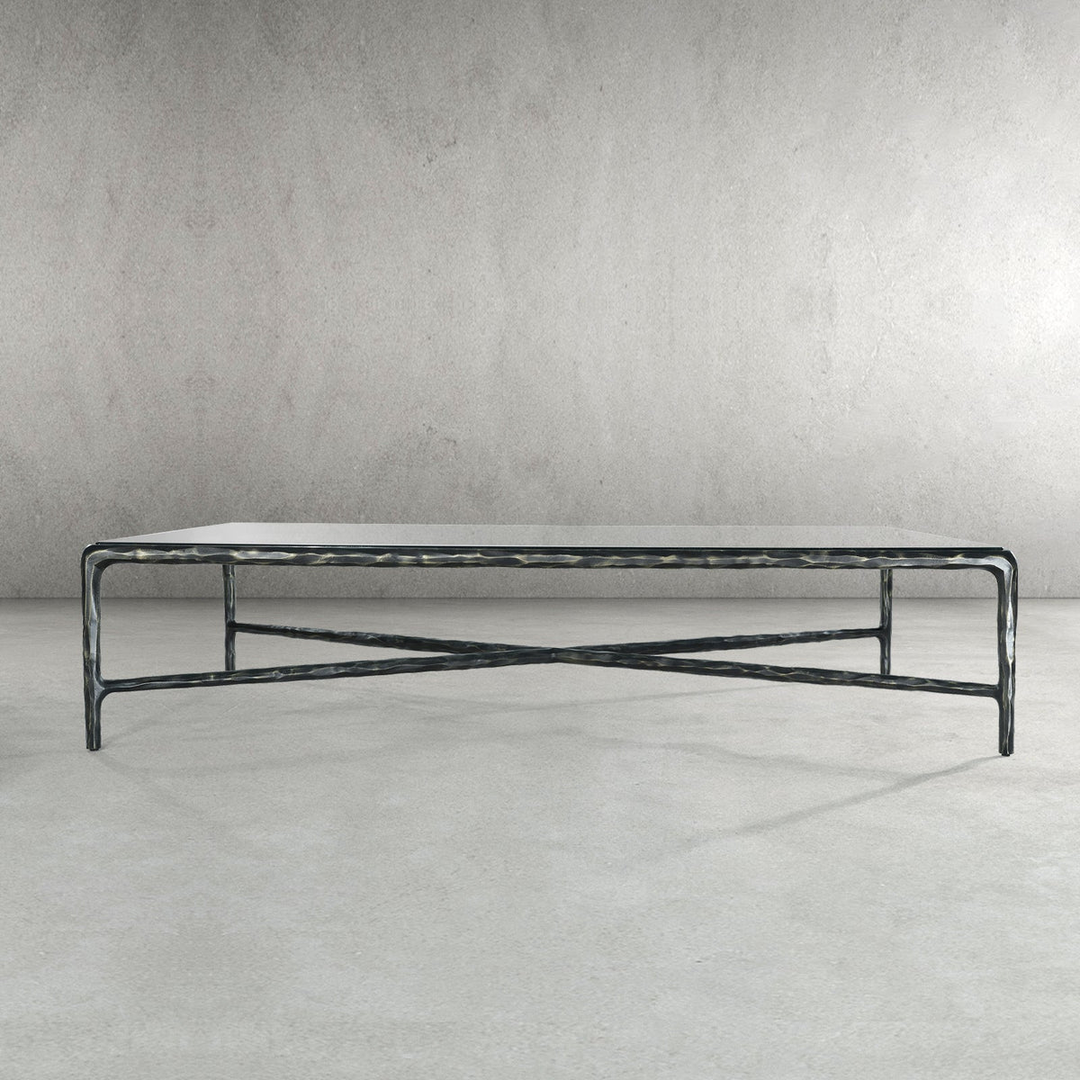 Thaddeus Forged Iron Square Glass Coffee Table - Dawn Lamps
