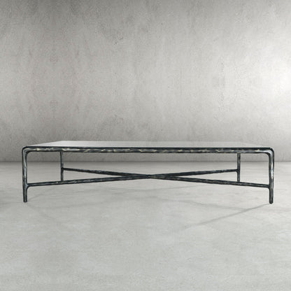 Thaddeus Forged Iron Square Glass Coffee Table - Dawn Lamps