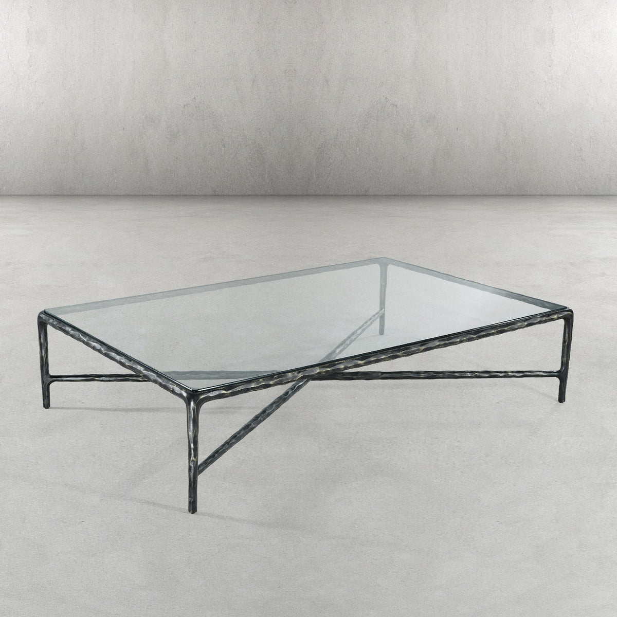 Thaddeus Forged Iron Square Glass Coffee Table - Dawn Lamps
