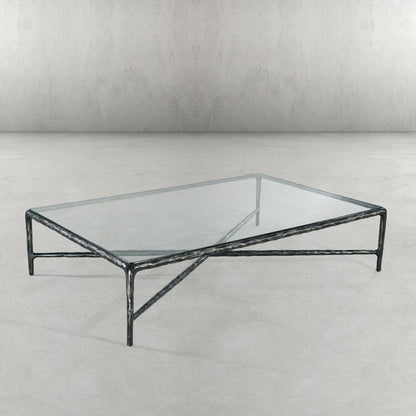 Thaddeus Forged Iron Square Glass Coffee Table - Dawn Lamps
