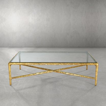 Thaddeus Forged Iron Square Glass Coffee Table - Dawn Lamps