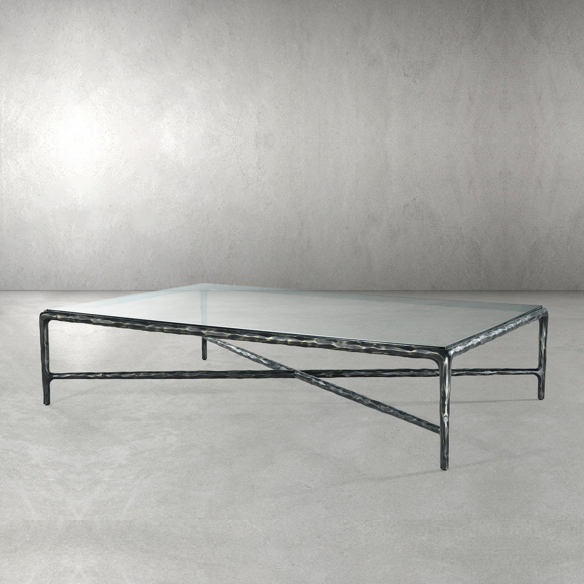 Thaddeus Forged Iron Square Glass Coffee Table - Dawn Lamps