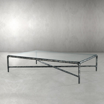 Thaddeus Forged Iron Square Glass Coffee Table - Dawn Lamps