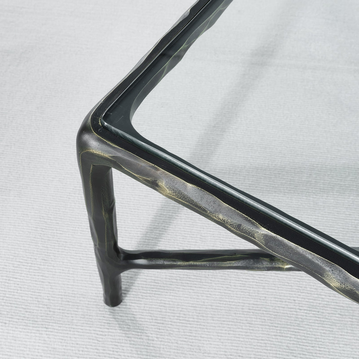 Thaddeus Forged Iron Square Glass Coffee Table - Dawn Lamps