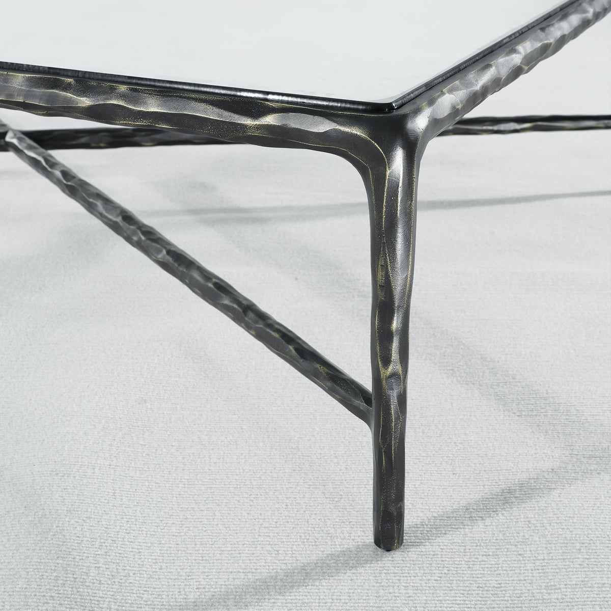 Thaddeus Forged Iron Square Glass Coffee Table - Dawn Lamps