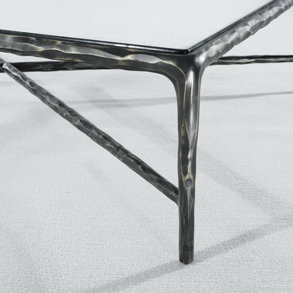 Thaddeus Forged Iron Square Glass Coffee Table - Dawn Lamps