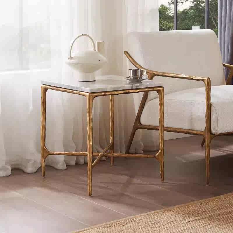 Thaddeus Forged Iron Mabrble Square Side Table 18" 22" Overhang O - Dawn Lamps