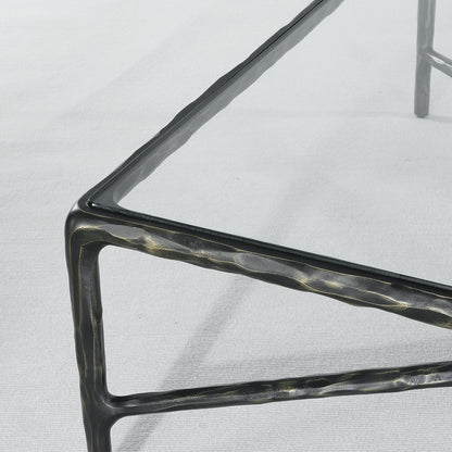 Thaddeus Forged Iron Square Glass Coffee Table - Dawn Lamps