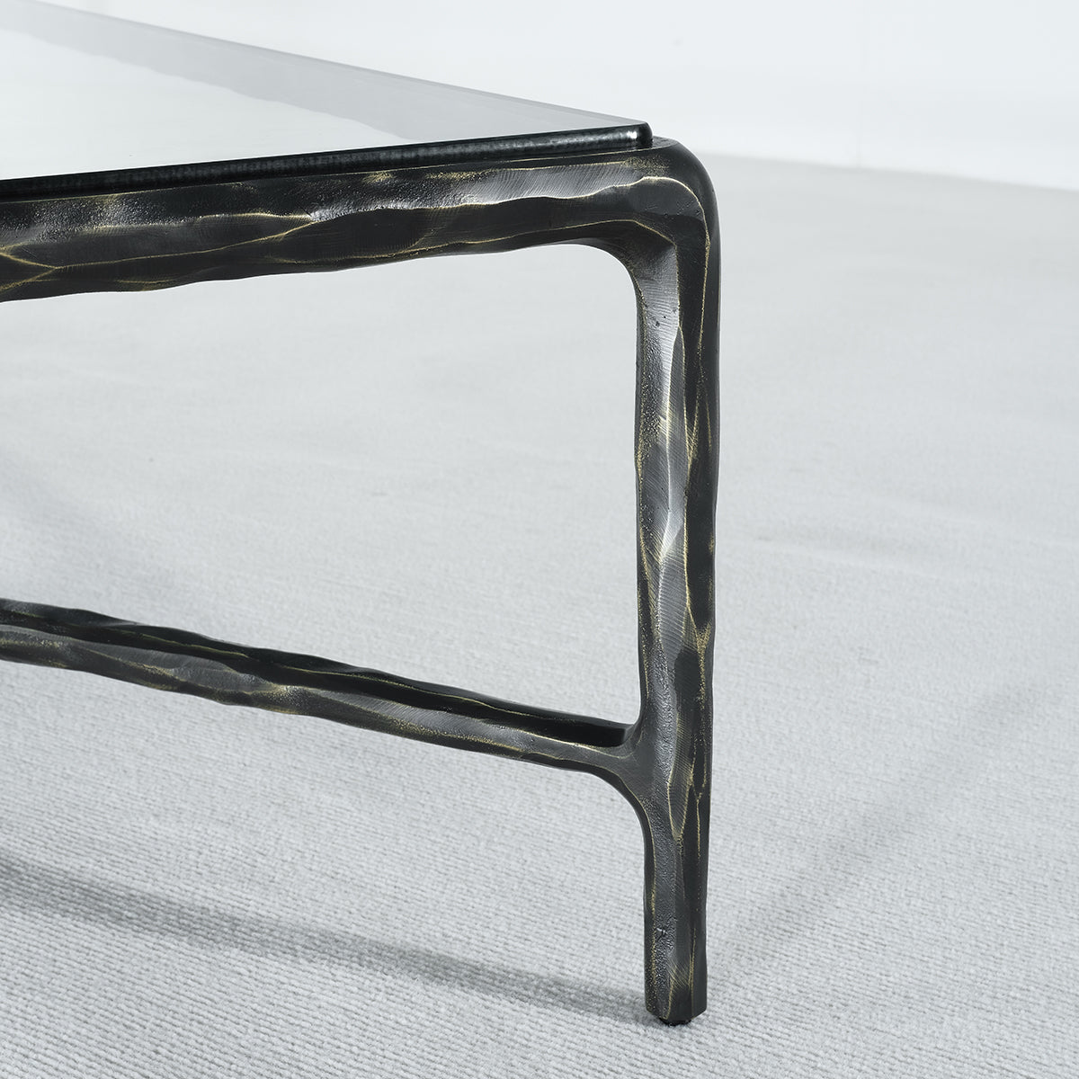 Thaddeus Forged Iron Square Glass Coffee Table - Dawn Lamps