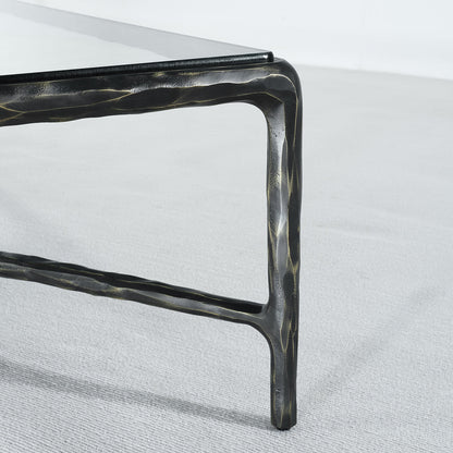 Thaddeus Forged Iron Square Glass Coffee Table - Dawn Lamps