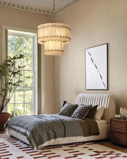 San Marco Alabaster Round 2-Tiered Chandelier - Dawn Lamps