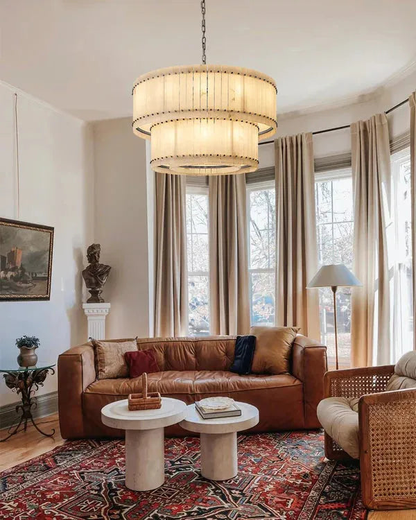 San Marco Alabaster Round 2-Tiered Chandelier - Dawn Lamps