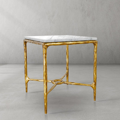 Thaddeus Forged Iron Mabrble Square Side Table 18" 22" Overhang O - Dawn Lamps