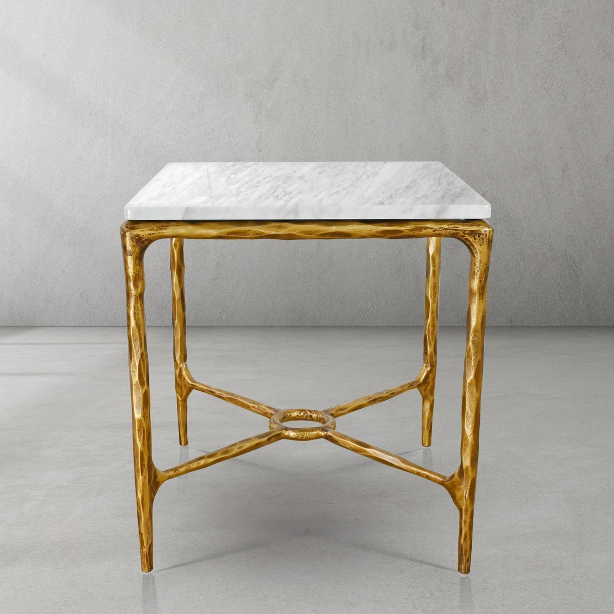Thaddeus Forged Iron Mabrble Square Side Table 18" 22" Overhang O - Dawn Lamps