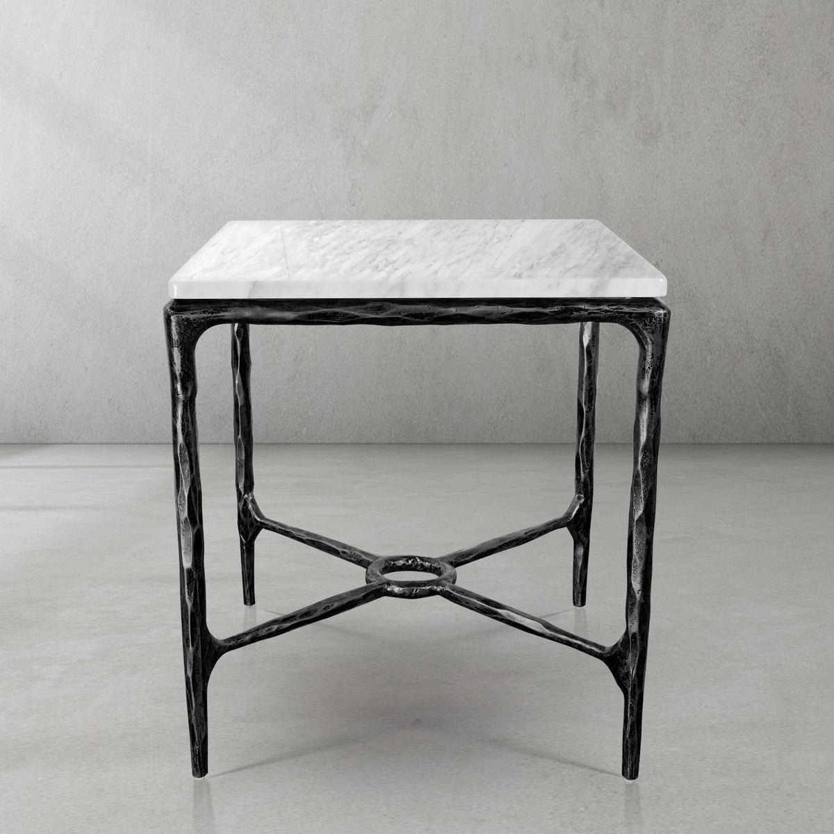 Thaddeus Forged Iron Mabrble Square Side Table 18" 22" Overhang O - Dawn Lamps