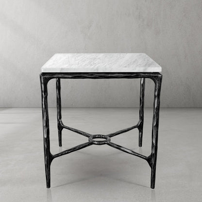 Thaddeus Forged Iron Mabrble Square Side Table 18" 22" Overhang O - Dawn Lamps