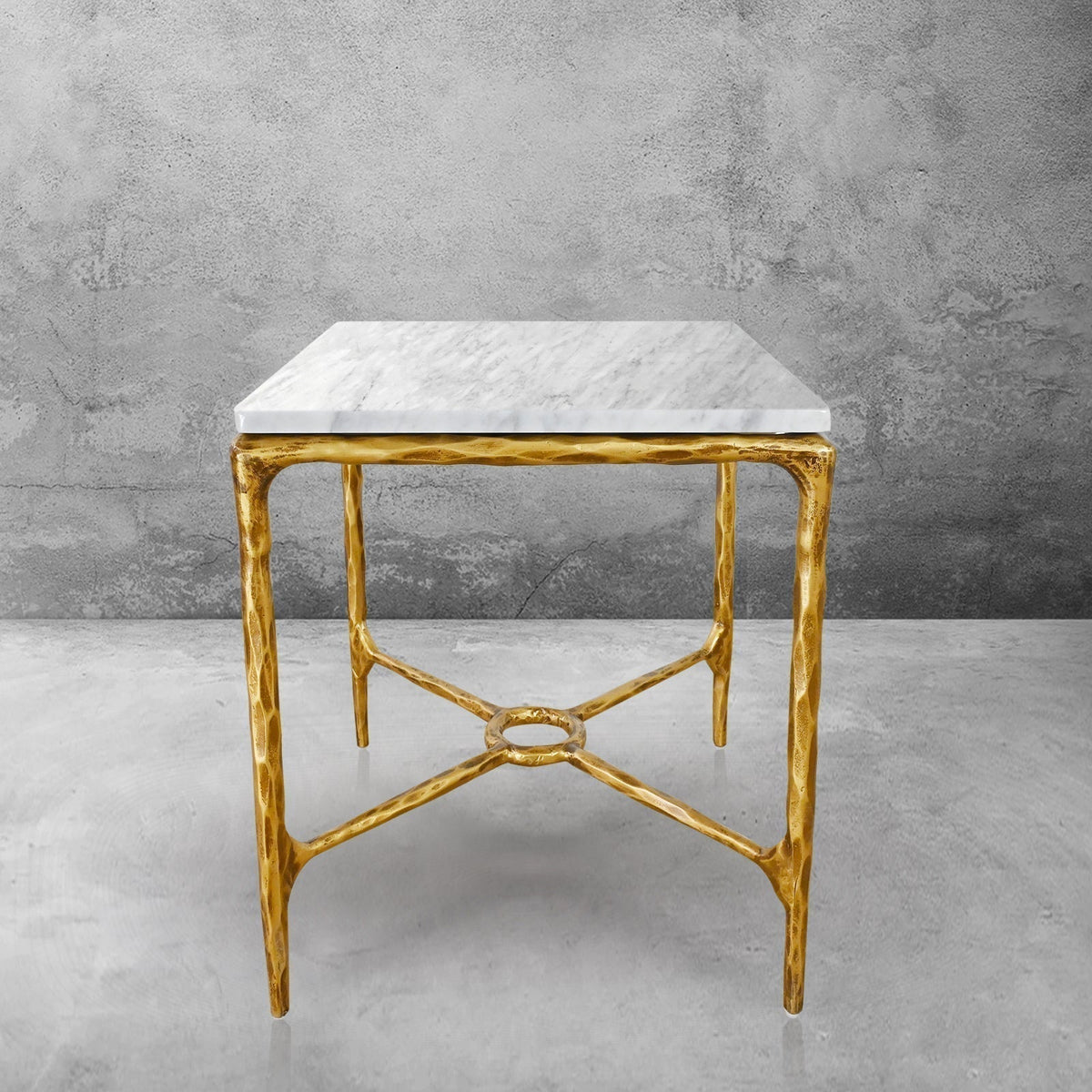 Thaddeus Forged Iron Mabrble Square Side Table 18" 22" Overhang O - Dawn Lamps