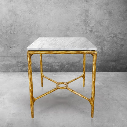 Thaddeus Forged Iron Mabrble Square Side Table 18" 22" Overhang O - Dawn Lamps