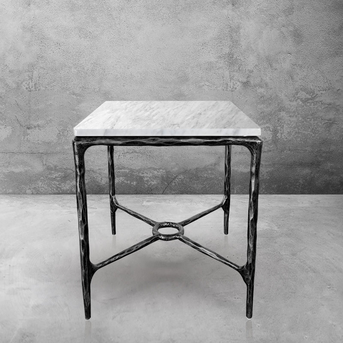 Thaddeus Forged Iron Mabrble Square Side Table 18" 22" Overhang O - Dawn Lamps