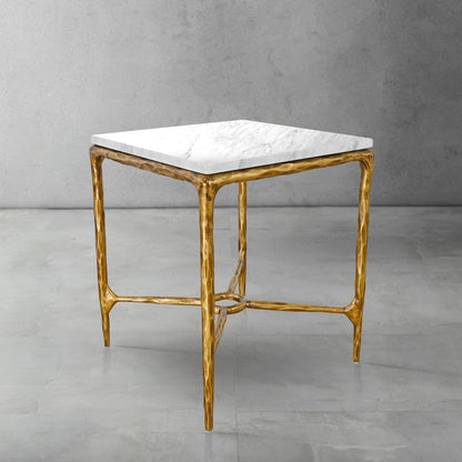 Thaddeus Forged Iron Mabrble Square Side Table 18" 22" Overhang O - Dawn Lamps