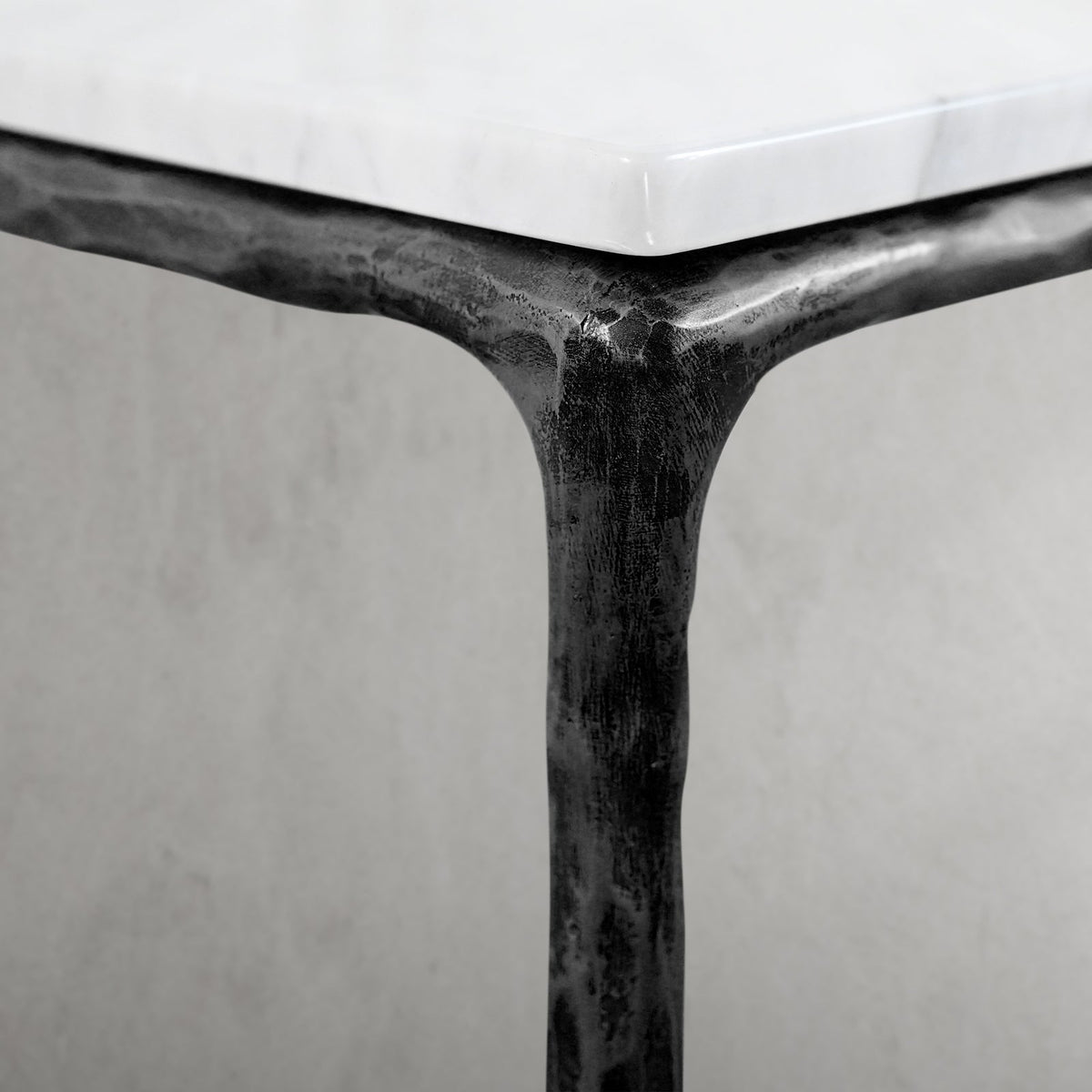 Thaddeus Forged Iron Mabrble Square Side Table 18" 22" Overhang O - Dawn Lamps