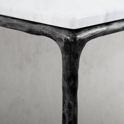 Thaddeus Forged Iron Mabrble Square Side Table 18" 22" Overhang O - Dawn Lamps