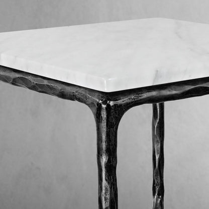 Thaddeus Forged Iron Mabrble Square Side Table 18" 22" Overhang O - Dawn Lamps