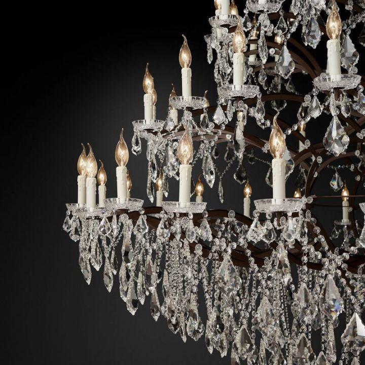 19th C. Rococo Iron & Crystal Round Chandelier 101" - Dawn Lamps