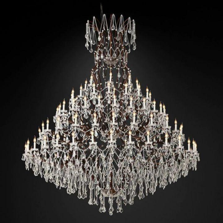 19th C. Rococo Iron & Crystal Round Chandelier 101" - Dawn Lamps