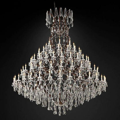 19th C. Rococo Iron & Crystal Round Chandelier 101" - Dawn Lamps