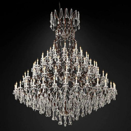 19th C. Rococo Iron & Crystal Round Chandelier 101" - Dawn Lamps