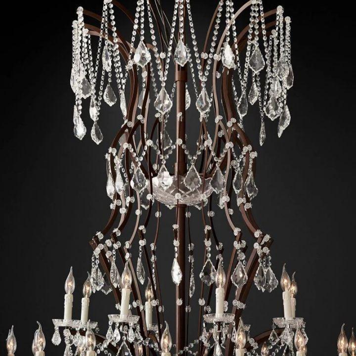 19th C. Rococo Iron & Crystal Round Chandelier 101" - Dawn Lamps