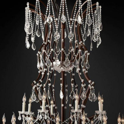 19th C. Rococo Iron & Crystal Round Chandelier 101" - Dawn Lamps