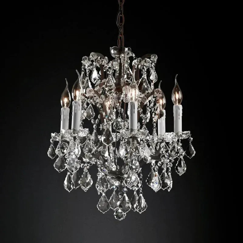 19th C. Rococo Iron & Crystal Round Chandelier 18" - Dawn Lamps