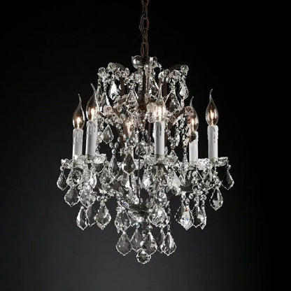 19th C. Rococo Iron & Crystal Round Chandelier 18" - Dawn Lamps