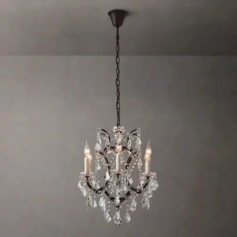 19th C. Rococo Iron & Crystal Round Chandelier 18" - Dawn Lamps