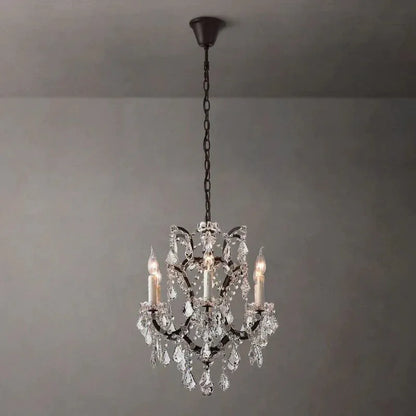 19th C. Rococo Iron & Crystal Round Chandelier 18" - Dawn Lamps