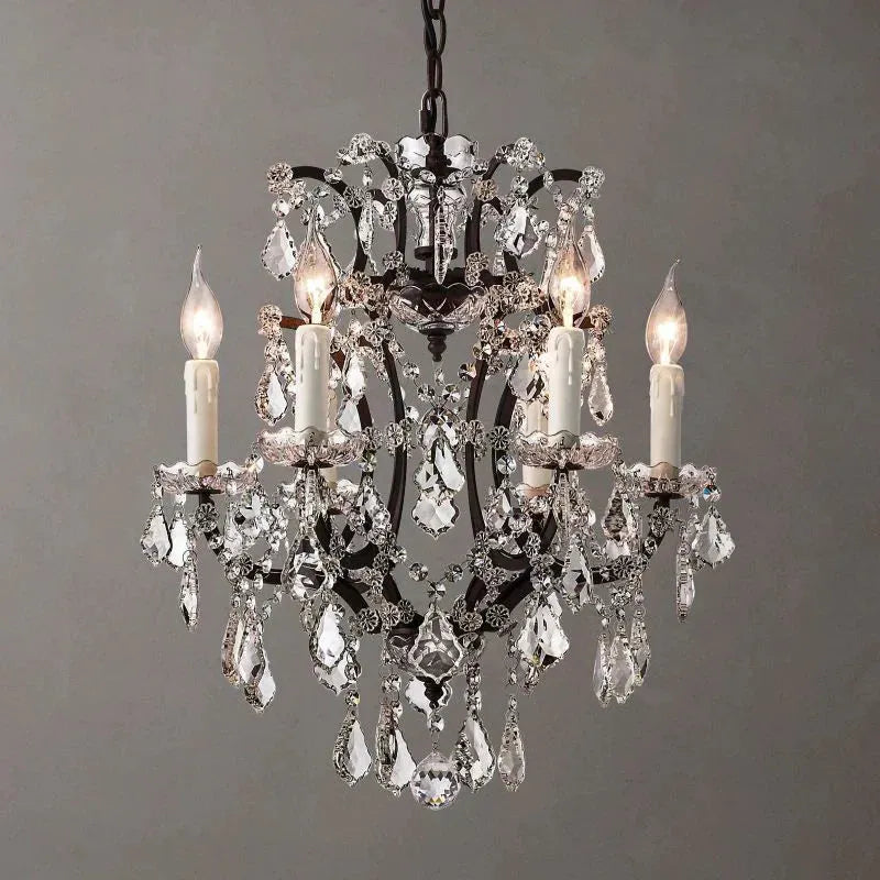 19th C. Rococo Iron & Crystal Round Chandelier 18" - Dawn Lamps