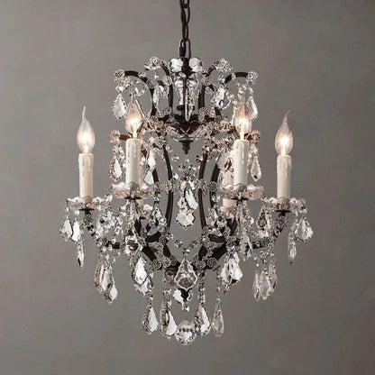 19th C. Rococo Iron & Crystal Round Chandelier 18" - Dawn Lamps