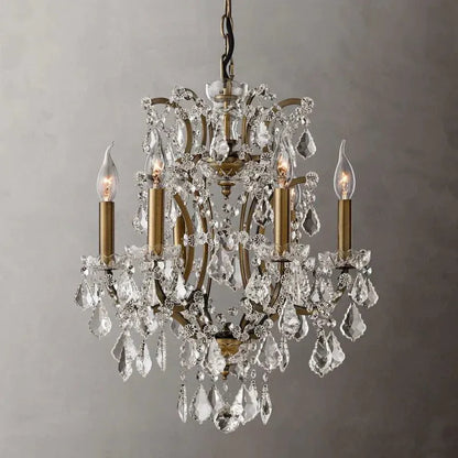 19th C. Rococo Iron & Crystal Round Chandelier 18" - Dawn Lamps