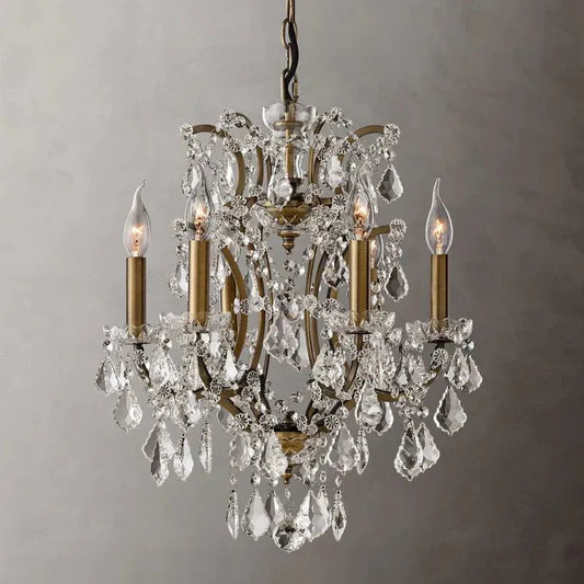 19th C. Rococo Iron & Crystal Round Chandelier 18" - Dawn Lamps