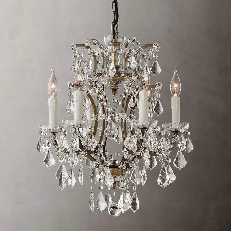 19th C. Rococo Iron & Crystal Round Chandelier 18" - Dawn Lamps