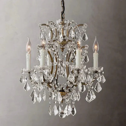 19th C. Rococo Iron & Crystal Round Chandelier 18" - Dawn Lamps
