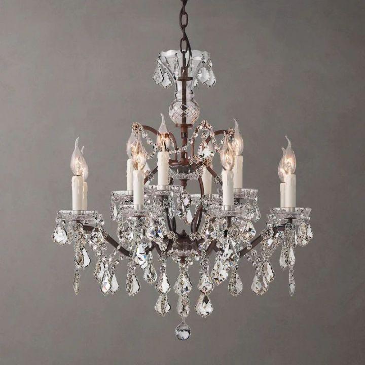 19th C. Rococo Iron & Crystal Round Chandelier 28" - Dawn Lamps