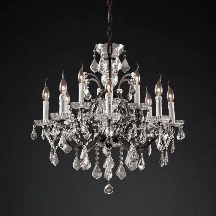 19th C. Rococo Iron & Crystal Round Chandelier 28" - Dawn Lamps