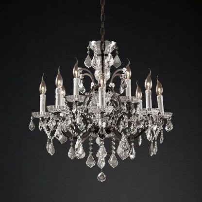 19th C. Rococo Iron & Crystal Round Chandelier 28" - Dawn Lamps